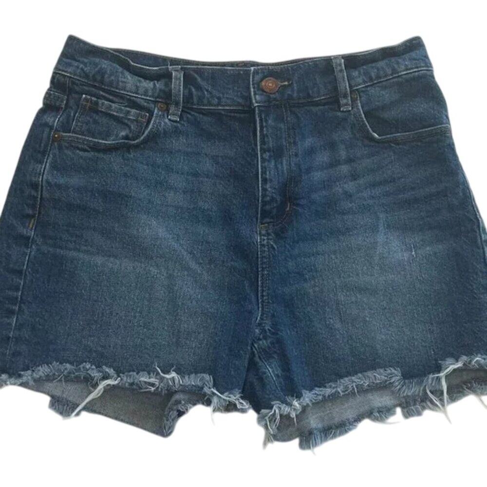 LOFT Mid Rise, Medium Rinse, Frayed, Raw Hem, Jean Shorts, Minimalist, 27/Sz 4